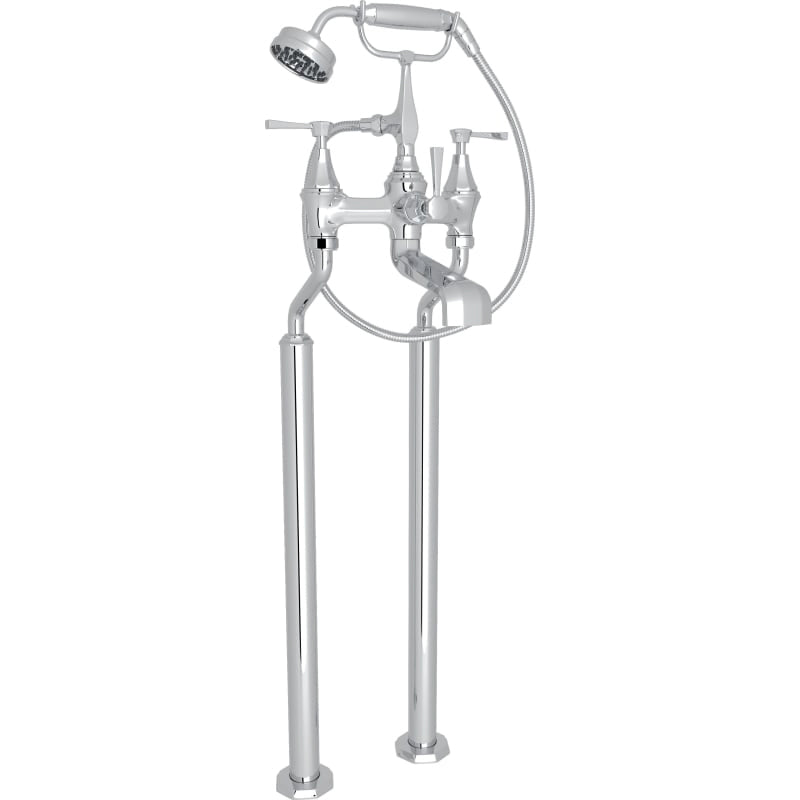 Perrin & Rowe Deco Floor Mounted Tub Faucet Plus Hand Shower In Polished Chrome