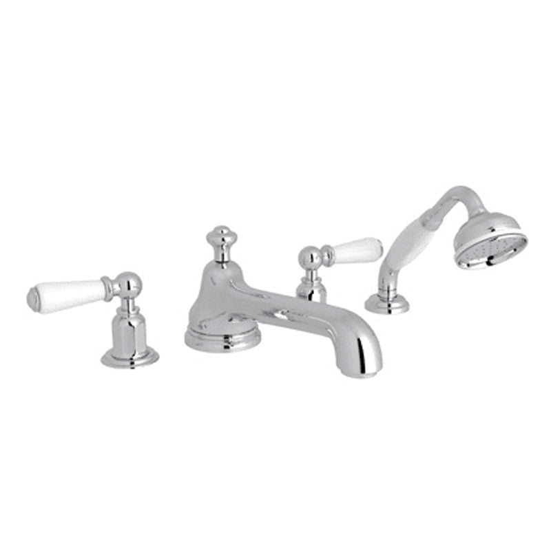 Perrin & Rowe Edwardian Deck Mounted Tub Faucet Plus Hand Shower In Polished Chrome
