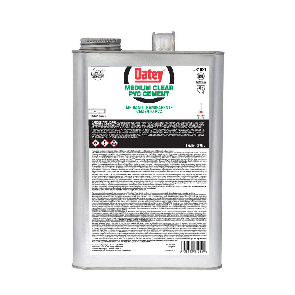 CEMENT 1 GAL CLEAR MEDIUM 31021 F/PVC 40 & 80 TO 6 DIAMETER