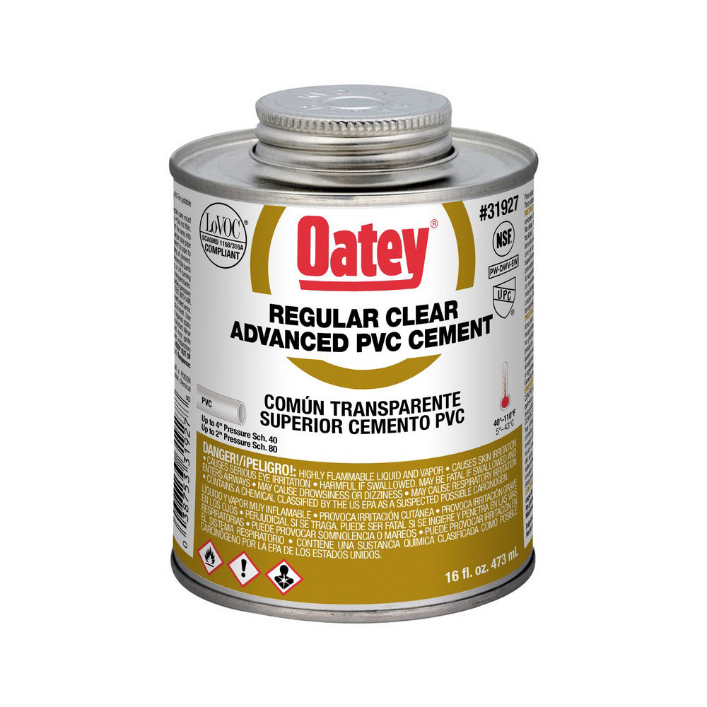 CEMENT 16 OZ CLEAR PVC REGULAR BODY 31927 QUICK SET PIPE/FITTING TO 4