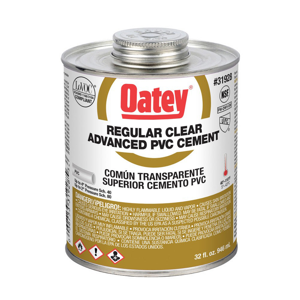 CEMENT 32 OZ CLEAR PVC REGULAR BODY 31928 QUICK SET PIPE/FITTING TO 4