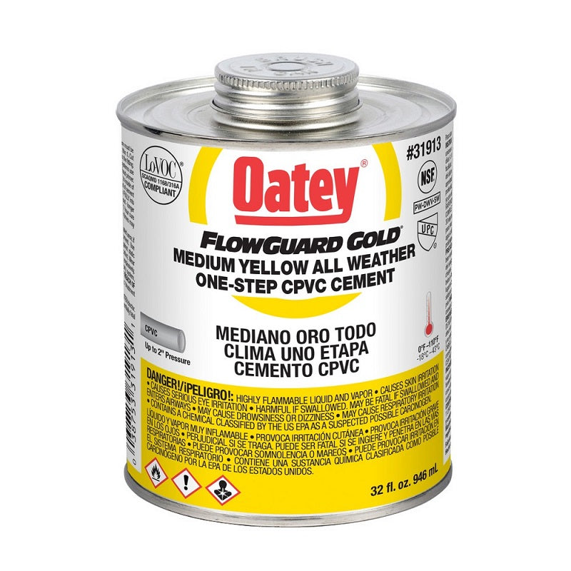 CEMENT 32OZ YELLOW CPVC GOLD 31913 1-STEP FLOWGUARD OATEY