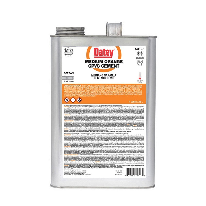 CEMENT 1 GAL ORANGE CPVC MEDIUM 31127 PIPE/FITTING TO 6" DIAMETER