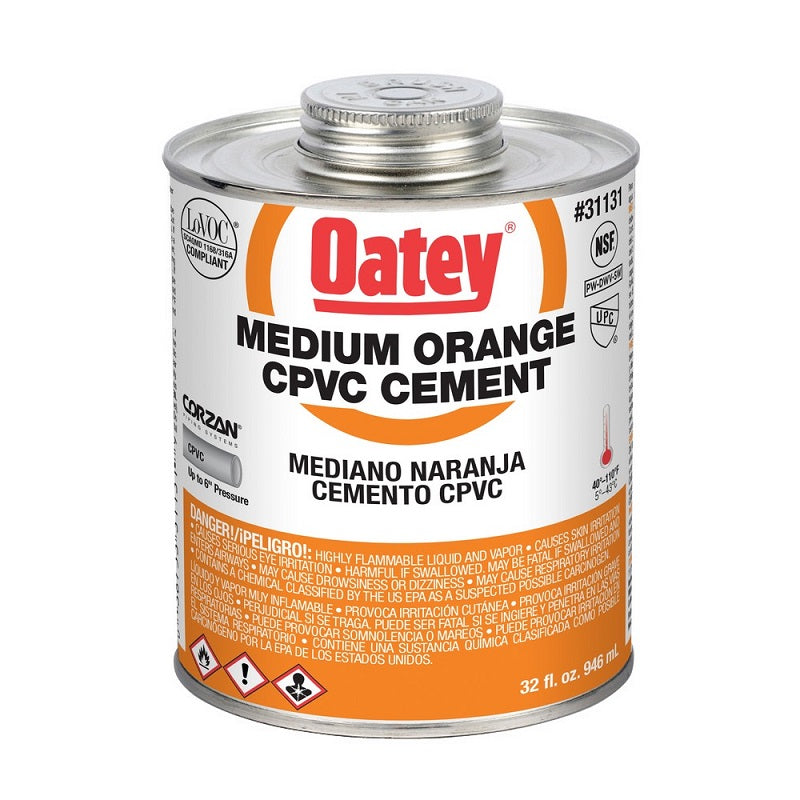 CEMENT 32 OZ ORANGE CPVC MEDIUM 31131 PIPE/FITTING TO 6" DIA