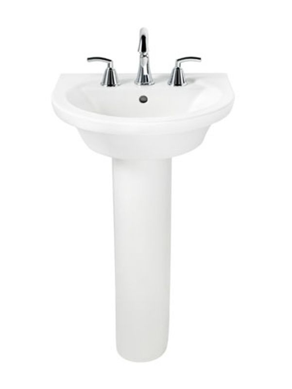 Tropic Petite Pedestal Sink & Base in White w/8" Faucet Holes