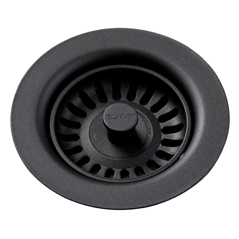 Drain Fitting 3-1/2" w/Basket Strainer & Rubber Stopper Polymer Black