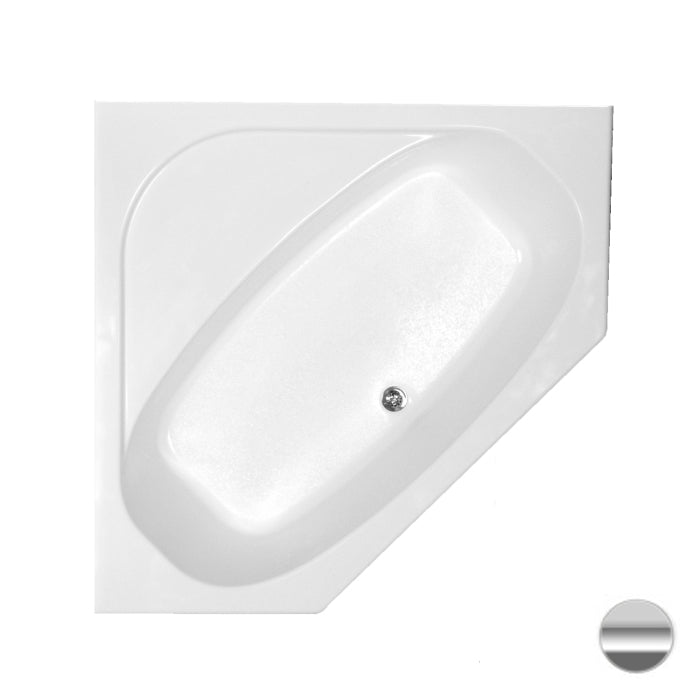 Corner Tub 54x54x18 w/Tiling Flange & Center Drain in Silver