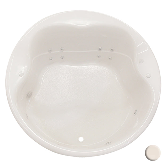 Cascade 61x61x24" Round Drop-In Tub w/Front Drain in Bone
