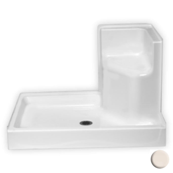 AcrylX 48x35x31" Shower Base w/RH Molded Seat in Bone