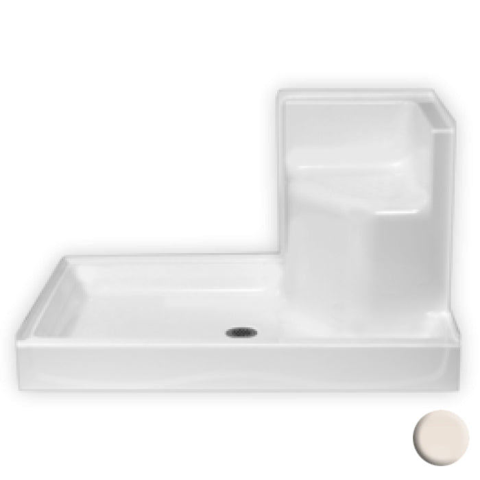 AcrylX 54x35x31" Shower Base w/RH Molded Seat in Bone