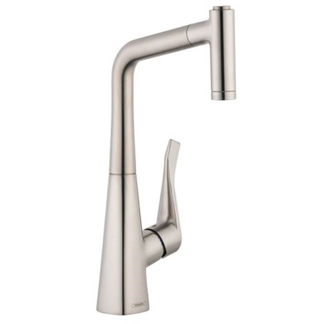 Metris Single Handle Pull-Out Spray Prep Kitchen Faucet Steel Optik