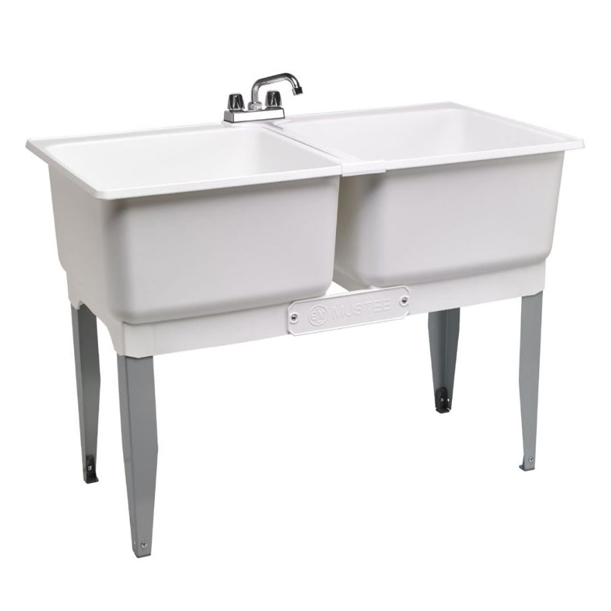 UTILATWIN 46" Floor Mount Double Laundry Tub Combo in White