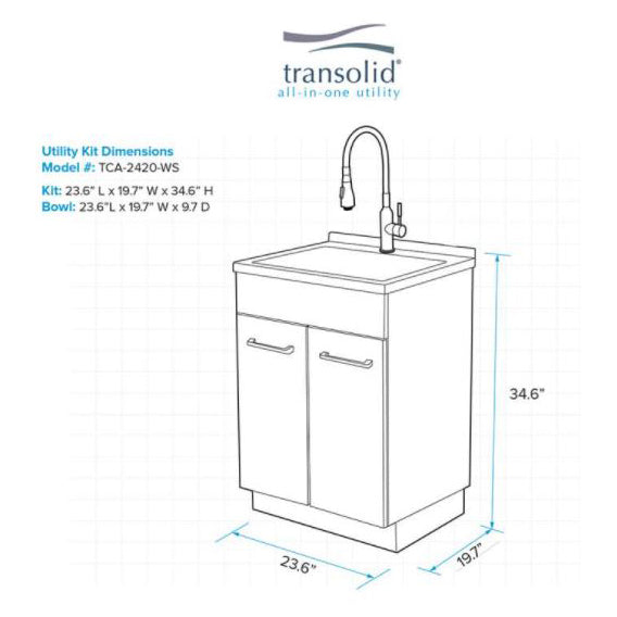 Laundry Sink/Cabinet Kit 24" w/Apron Sink, Fct & Basket