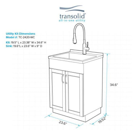 Laundry Sink/Cabinet Kit 24" w/Drop-In Sink, Fct & Basket