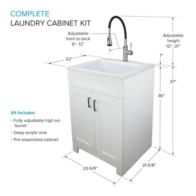 Laundry Sink/Cabinet Kit 24" w/Acrylic Sink and Faucet