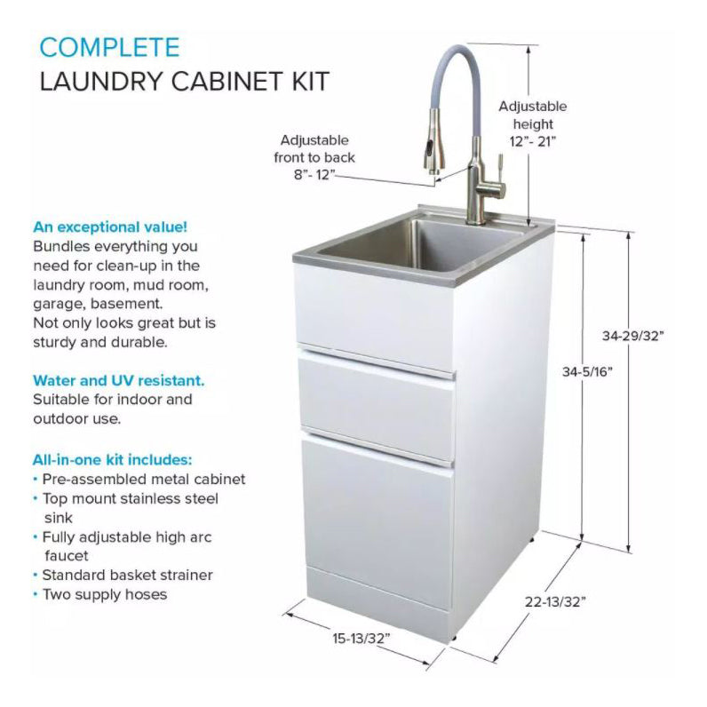 Laundry Sink/Cabinet Kit 15-1/2" w/Drop-In Sink & Faucet