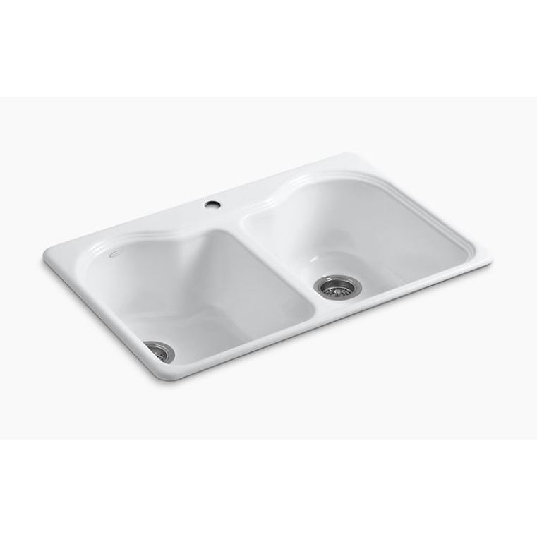 Hartland 33x22x9-5/8" Double Bowl Sink in White w/1 Hole