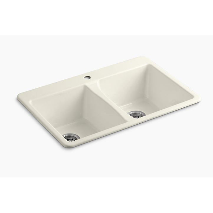 Deerfield 33x22x9-5/8" Double Bowl Sink in Biscuit w/1 Hole
