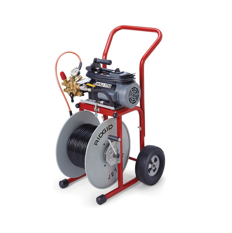 Water Jetter with Dual Pulse 1-1/4" to 4" Capacity with Nozzles, 1/2"X110' Jet Hose, Storage Bag, Nozzle Cleaning Tool & Cart Model KJ-1750-C