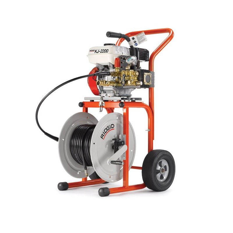 Water Jetter with Pulse 1-1/4" to 6" Capacity with Nozzles, 1/4"X110' Jet Hose, Foot Valve, Nozzle Cleaning Tool, 1/2"X35' Wash Wand Hose & Cart Model KJ-2200