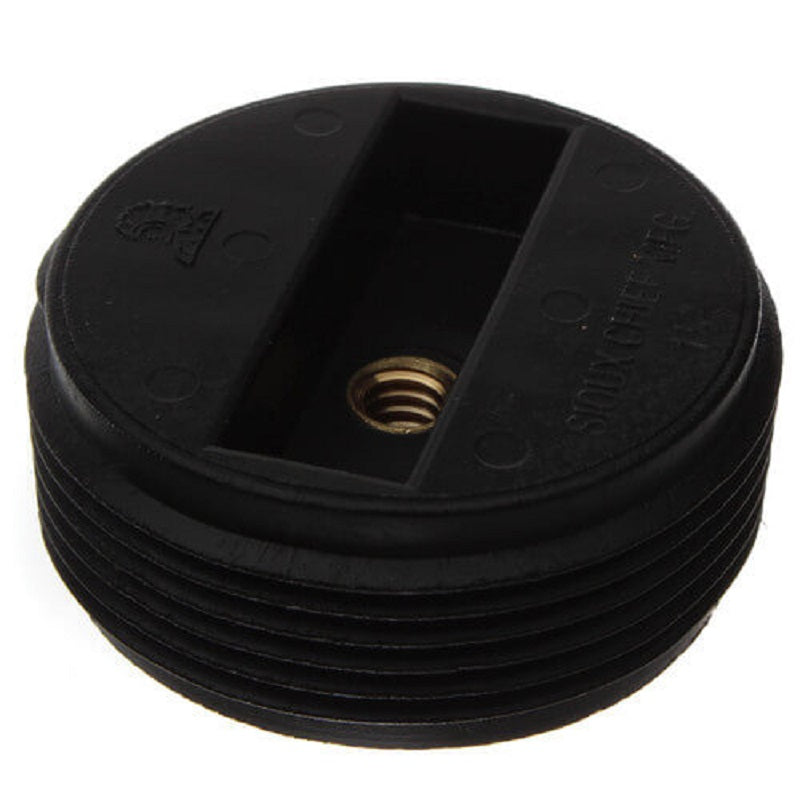 PLUG 1-1/2 POLYPROPYLENE SLOTTED FLUSH 879-15 BLACK W/BRASS INSERT
