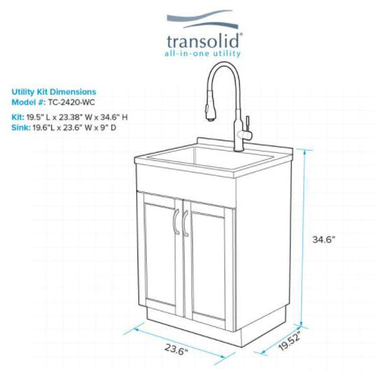Laundry Sink/Cabinet Kit 24" w/Drop-In Sink, Fct & Acc. Kit