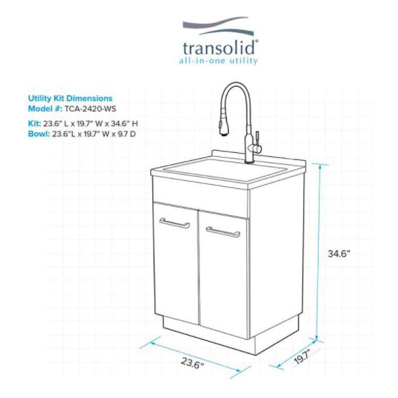 Laundry Sink/Cabinet Kit 24" w/Apron Sink, Fct & Acc. Kit