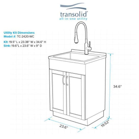 Laundry Sink/Cabinet Kit 24" w/Drop-In Sink, Fct, Acc., Soap
