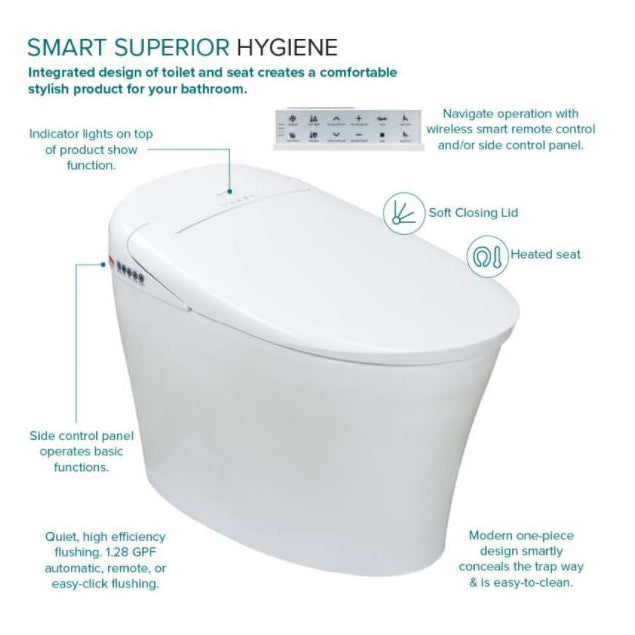 Rosemary 1-Piece Elongated Smart Bidet Toilet in White