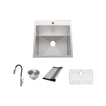 Single Bowl 25x22x12" Laundry Sink Kit w/Fct,Grid,Mat, Strnr