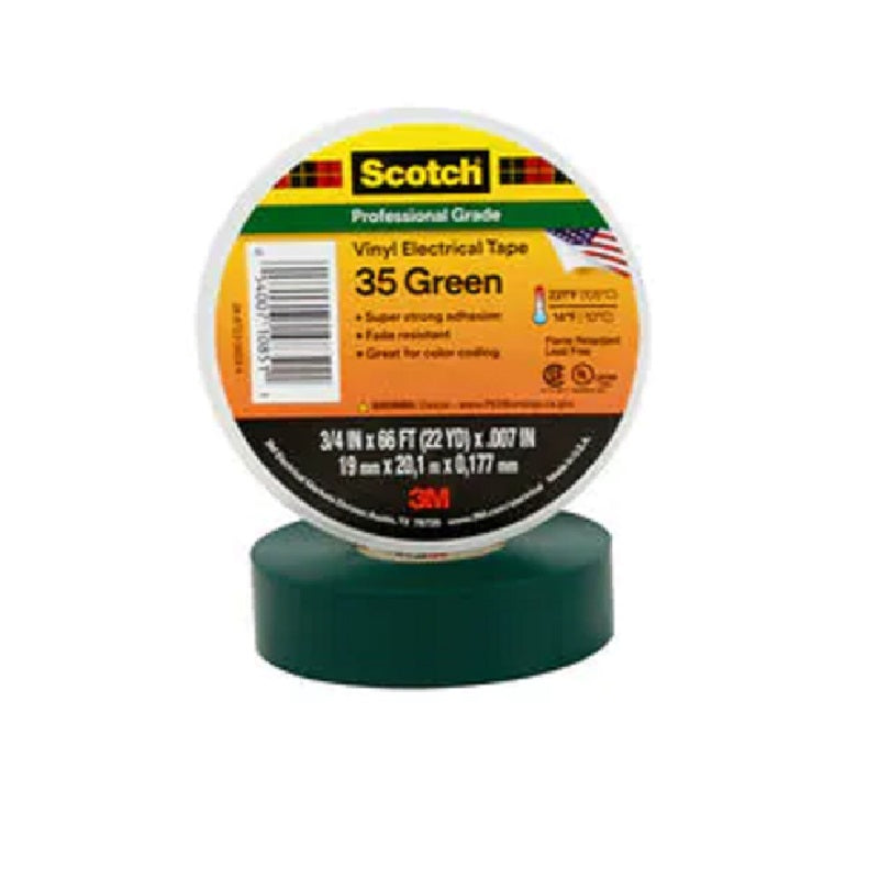 3M Scotch Vinyl Color Coding Electrical Tape #35 3/4"x66' 7 mil Green