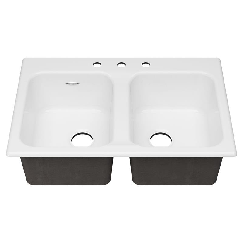 Quince 33x22" Cast Iron 3-Hole Drop-In Kitchen Sink in Brilliant White