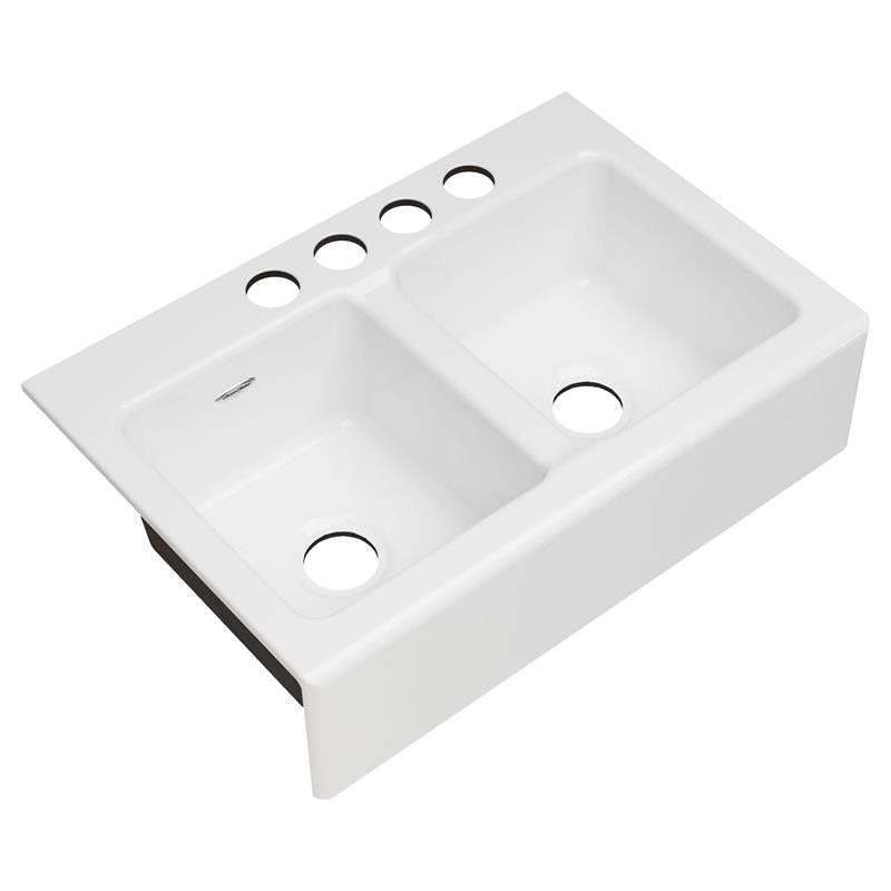 Delancey 33x22" Cast Iron 4-Hole Apron Front Kitchen Sink in Brilliant White