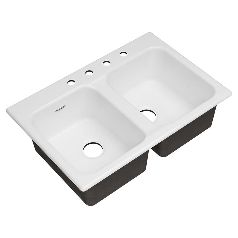 Quince 33x22" Cast Iron 4-Hole Drop-In Kitchen Sink in Brilliant White