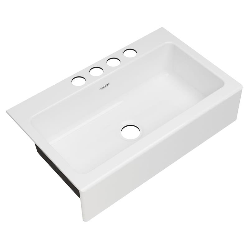 Delancey 36x22" Cast Iron 4-Hole Apron Front Kitchen Sink in Brilliant White