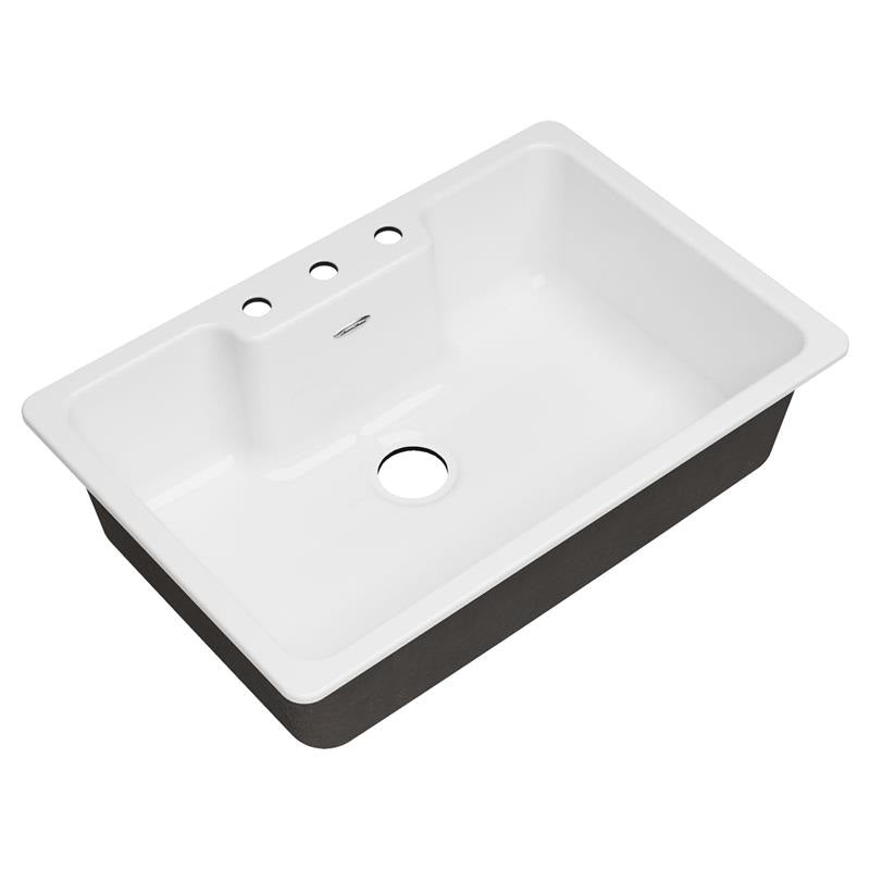 Quince 33x22" Cast Iron 3-Hole Drop-In Kitchen Sink in Brilliant White
