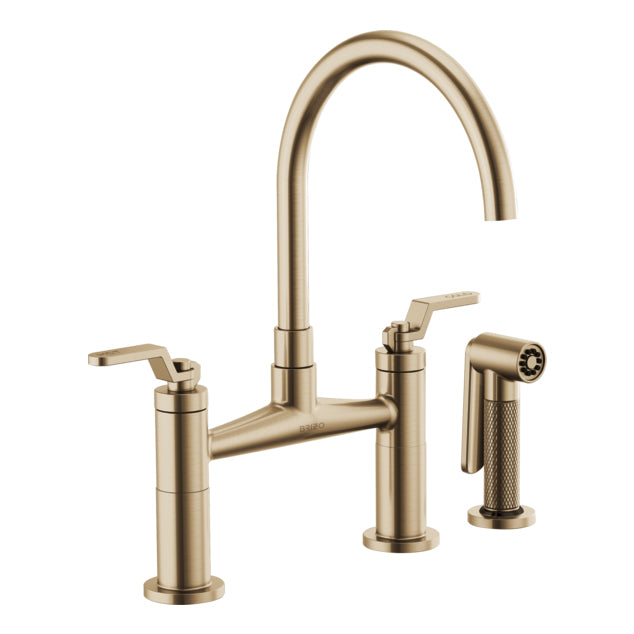 Litze Bridge Faucet w/Arc Spout, Ind Hdl in Luxe Gold