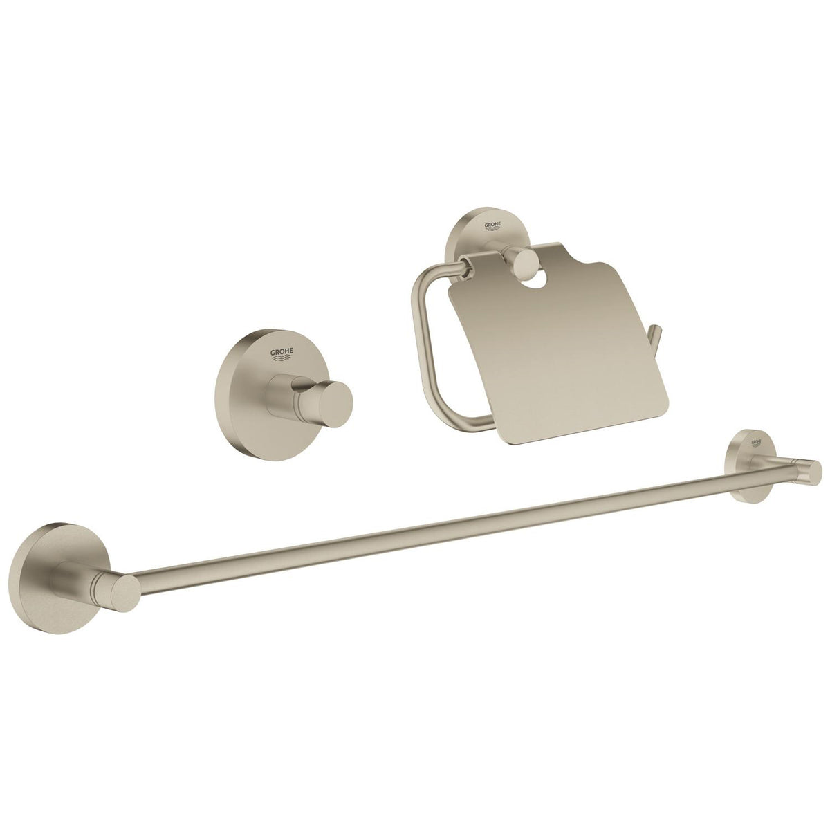 Essentials 3-in-1 Bathroom Accessory Set in Brushed Nickel