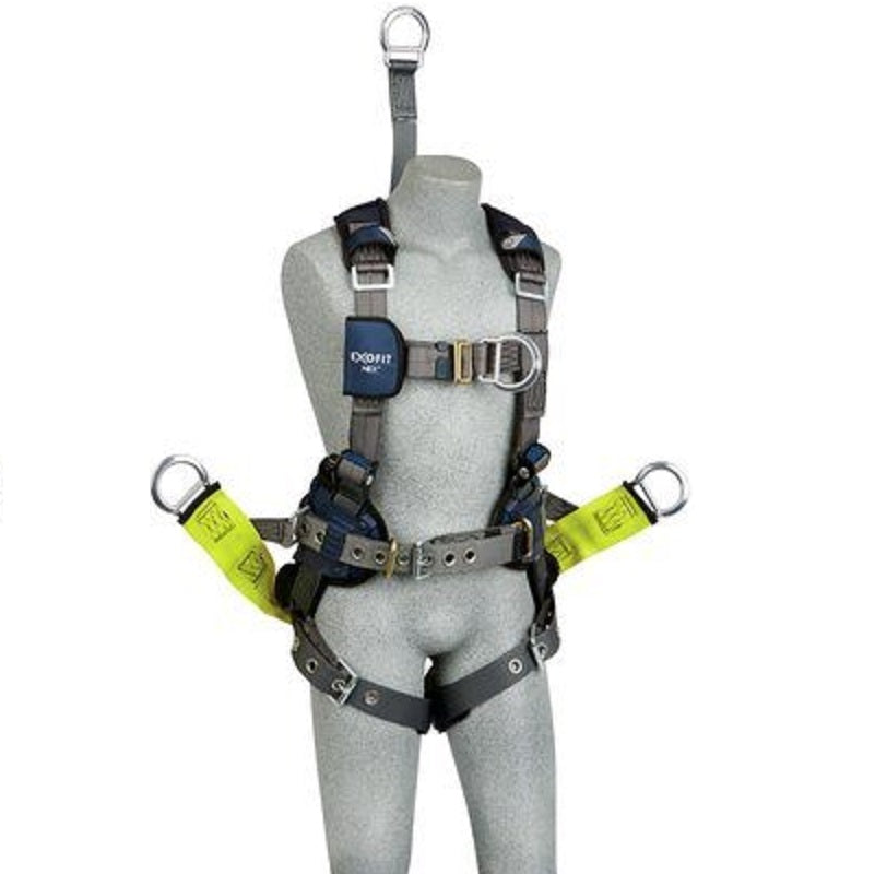 DBI Sala ExoFit NEX Oil & Gas Positioning/Climbing Harness Small with 18" Back D-Ring Extension, Belt with Pad & Back D-Ring, Soft Seat Sling with Positioning D-Rings, Tongue Buckle Legs & Connection for Derrick Belt, Comfort Padding
