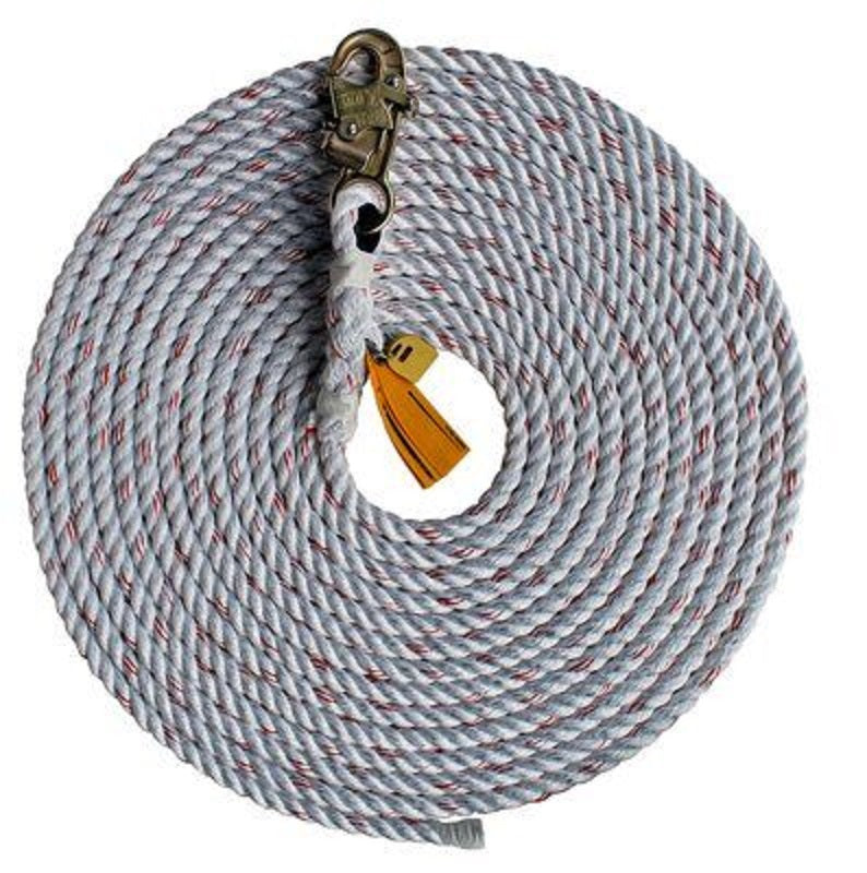 DBI Sala Rope Lifeline 75' Polyester/Polypropylene Blend 5/8" Diameter with Snap Hook at 1 End