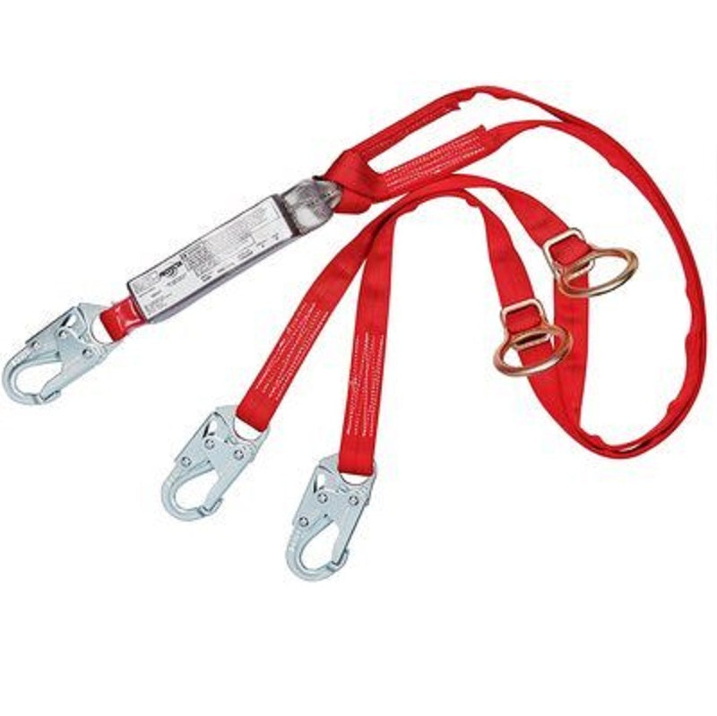 Protecta PRO Pack Tie-Back 100% Tie-Off Shock Absorbing Lanyard 6' Web Double-Leg with Adjustable D-Ring for Tie-Back & Snap Hooks at Each End