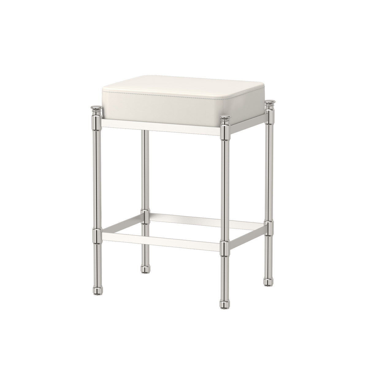 Rectangle Vanity Stool in Satin Nickel/White Leather