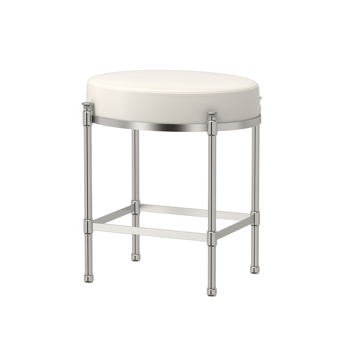 Oval Vanity Stool in Satin Nickel/White Leather