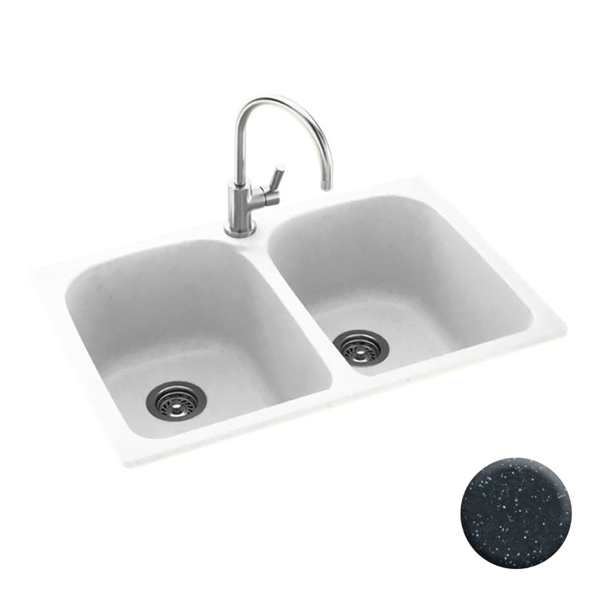 Swanstone 25x18x7-1/2" Double Bowl Sink in Black Galaxy 3HL