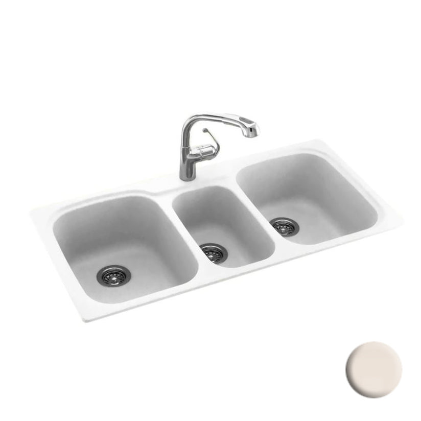 Triple Bowl 44x22x9-1/2" Dual Mount Sink in Bone 3 HL
