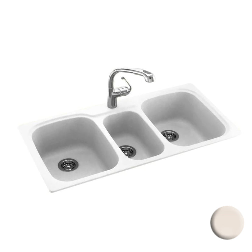 Triple Bowl 44x22x9-1/2" Dual Mount Sink in Bone 4 HL