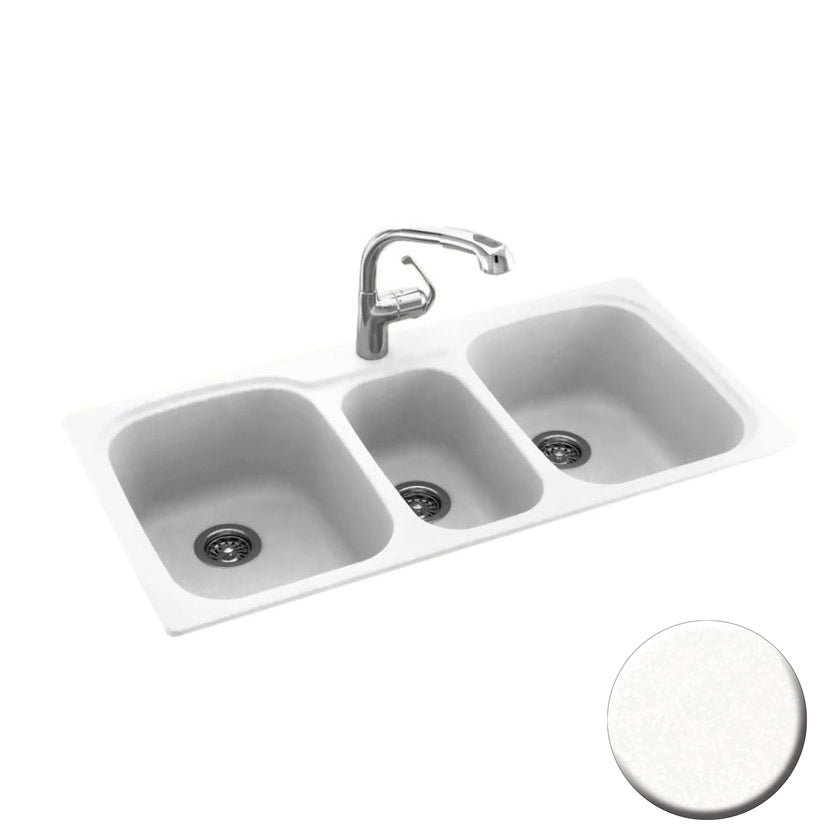Triple Bowl 44x22x9-1/2" Dual Mount Sink Tahiti White 2 HL