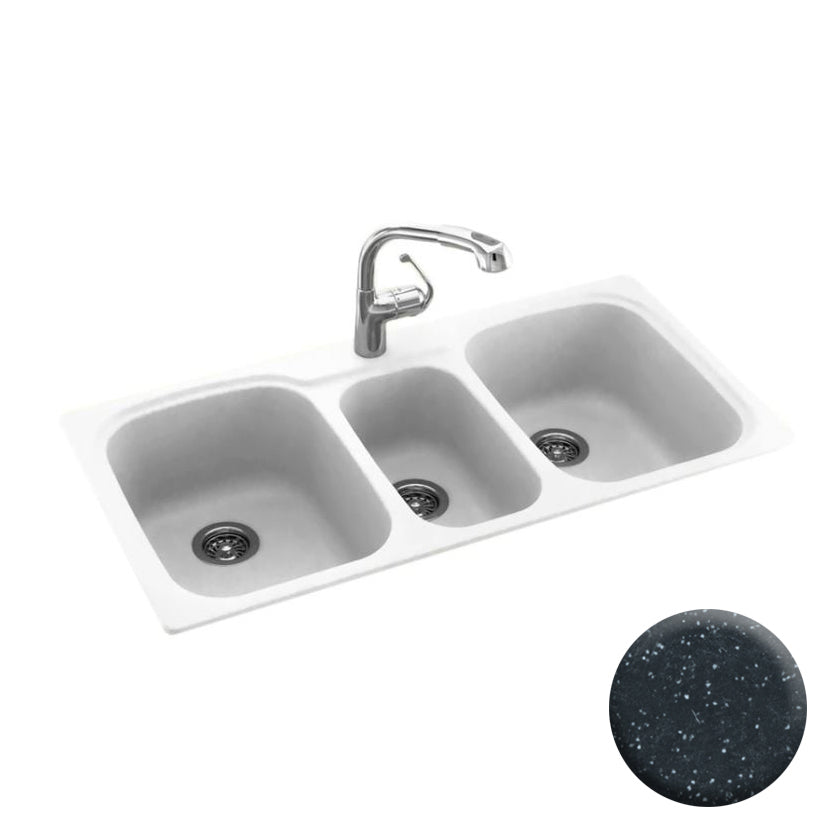 Triple Bowl 44x22x9-1/2" Dual Mount Sink Black Galaxy 2 HL