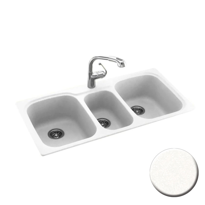 Triple Bowl 44x22x9-1/2" Dual Mount Sink Tahiti White 3 HL