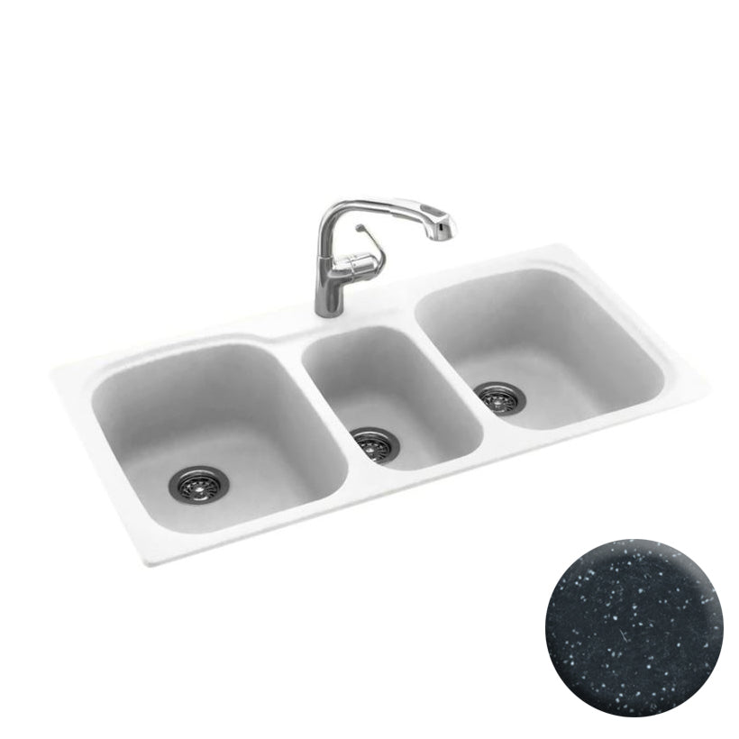 Triple Bowl 44x22x9-1/2" Dual Mount Sink Black Galaxy 3 HL